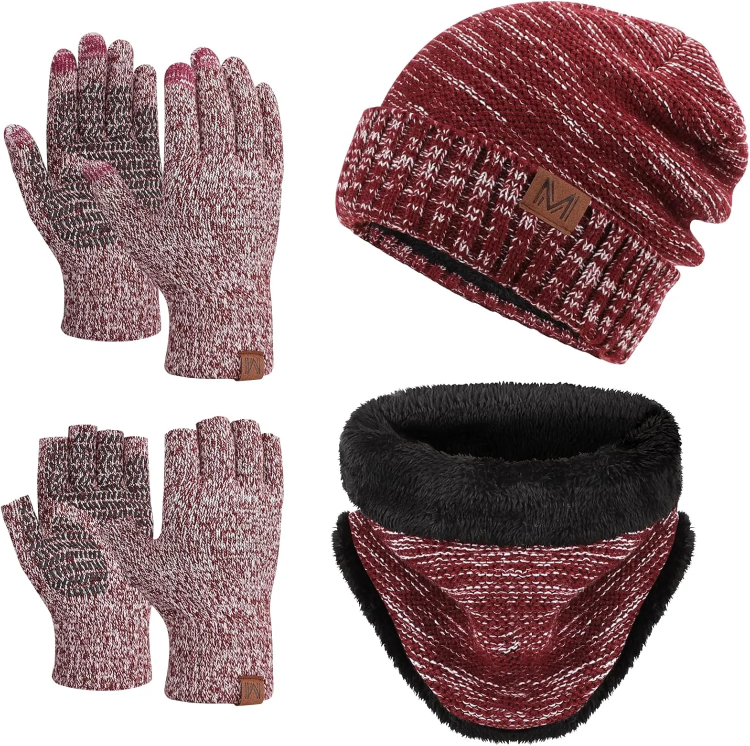 MAYLISACC 3 Pcs Knit Beanie Hat Scarf and Glove Set for Men and Women, Winter Caps Neck Warmer with Touchscreen Gloves