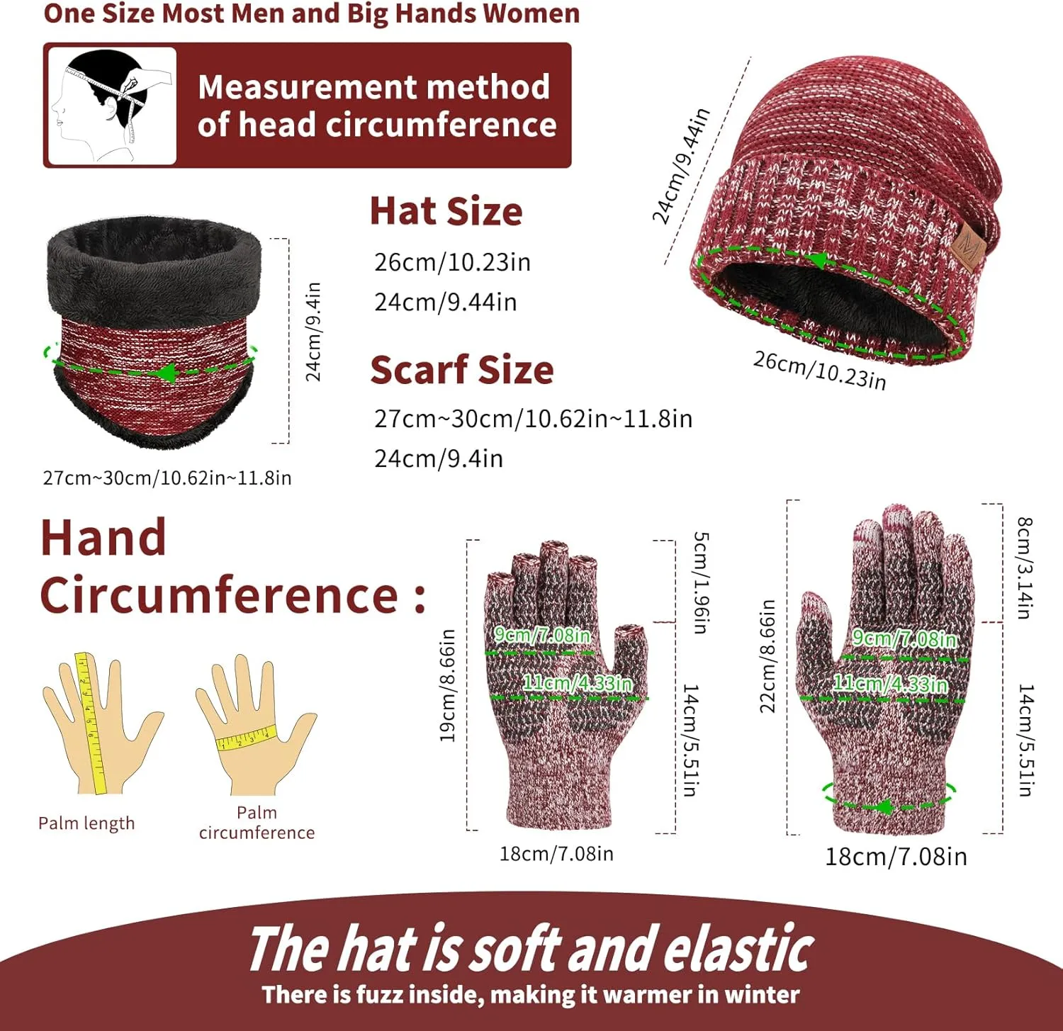 MAYLISACC 3 Pcs Knit Beanie Hat Scarf and Glove Set for Men and Women, Winter Caps Neck Warmer with Touchscreen Gloves