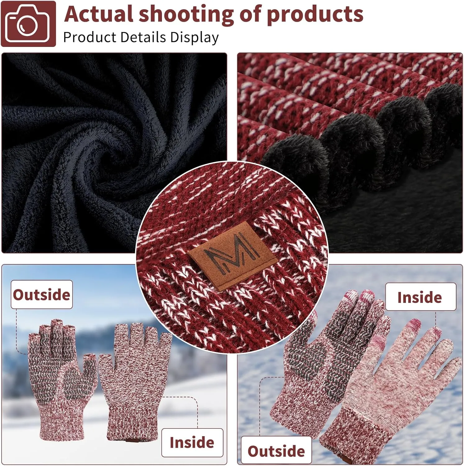 MAYLISACC 3 Pcs Knit Beanie Hat Scarf and Glove Set for Men and Women, Winter Caps Neck Warmer with Touchscreen Gloves