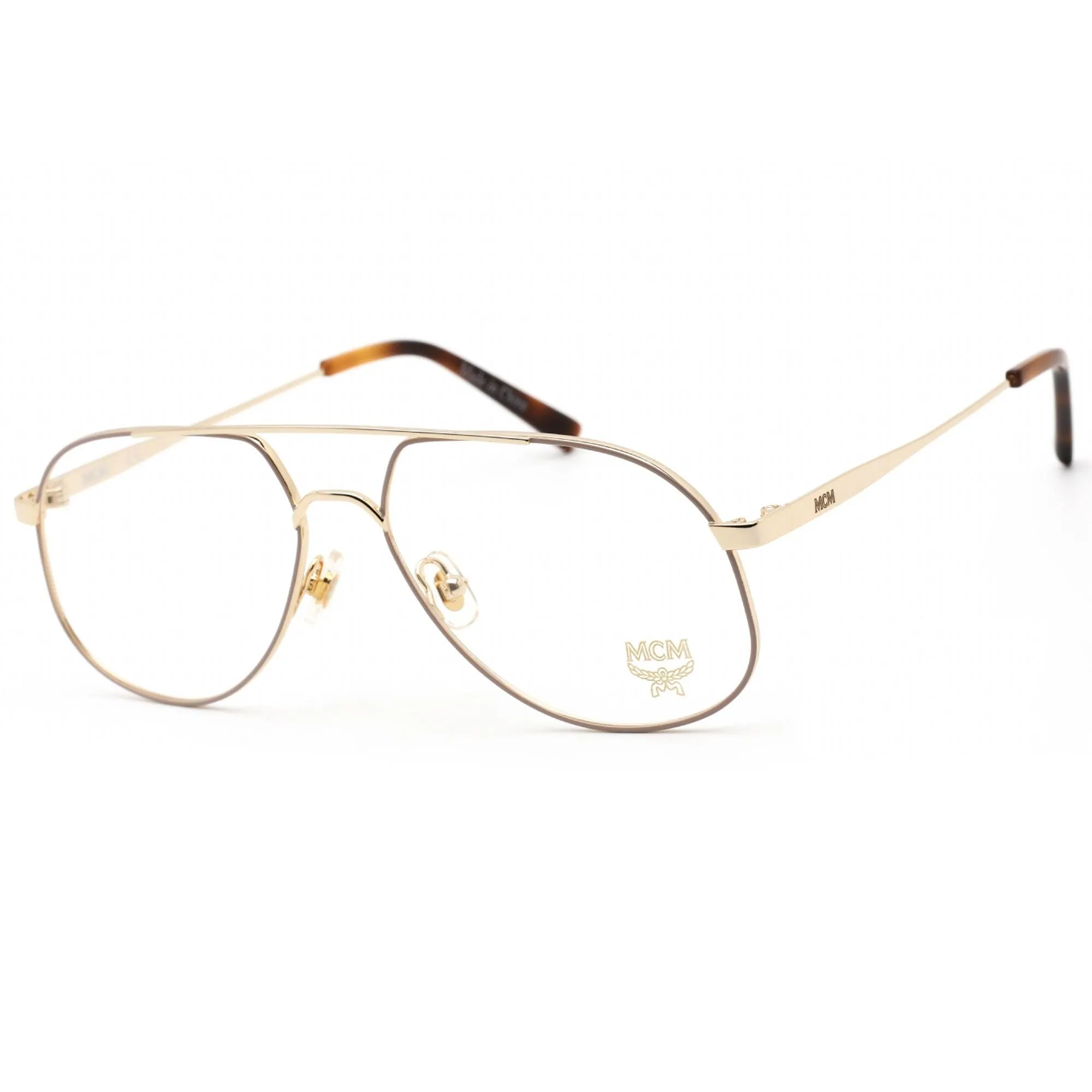 MCM Women's Eyeglasses - Clear Demo Lens Nude/Gold Aviator Metal Frame | MCM2138 290