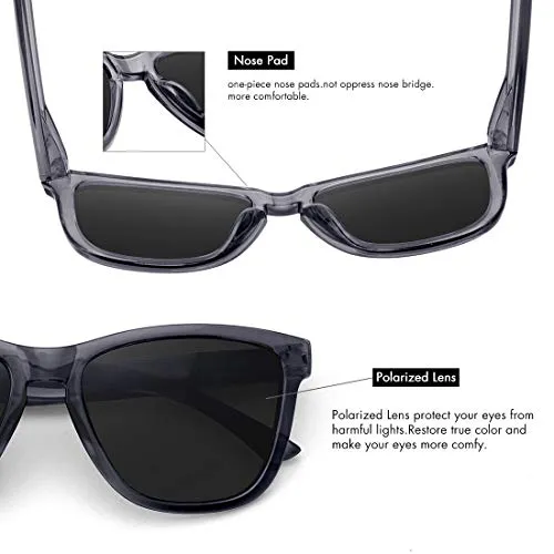 MEETSUN Polarized Sunglasses for Women Men Classic Retro Designer Style (Transparent Gray Frame/ Gray Lens, 54)
