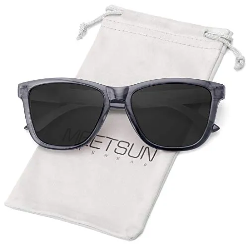 MEETSUN Polarized Sunglasses for Women Men Classic Retro Designer Style (Transparent Gray Frame/ Gray Lens, 54)