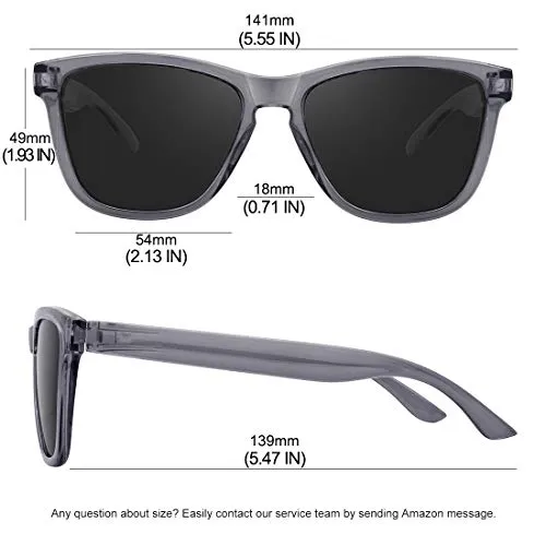 MEETSUN Polarized Sunglasses for Women Men Classic Retro Designer Style (Transparent Gray Frame/ Gray Lens, 54)
