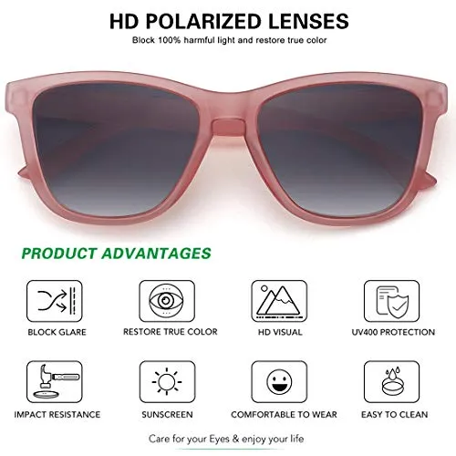 MEETSUN Polarized Sunglasses for Women Men Classic Retro Designer Style (Transparent Pink Frame(Matte)/ Gray Gradient Lens, 54)