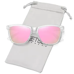 MEETSUN Polarized Sunglasses for Women Men Classic Retro Trendy Style UV Protection (Pink mirror / clear frame, 54)
