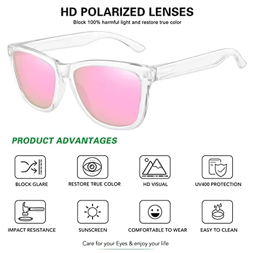 MEETSUN Polarized Sunglasses for Women Men Classic Retro Trendy Style UV Protection (Pink mirror / clear frame, 54)