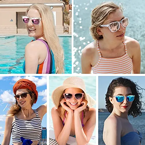 MEETSUN Polarized Sunglasses for Women Men Classic Retro Trendy Style UV Protection (Pink mirror / clear frame, 54)