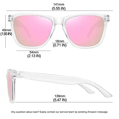 MEETSUN Polarized Sunglasses for Women Men Classic Retro Trendy Style UV Protection (Pink mirror / clear frame, 54)