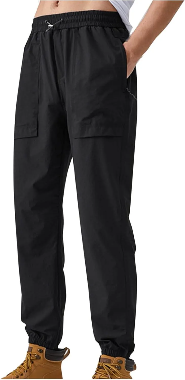Men Lightweight Joggers Quick Dry Cargo Hiking Pants Track Running Workout Athletic Travel Golf Casual Outdoor Pants