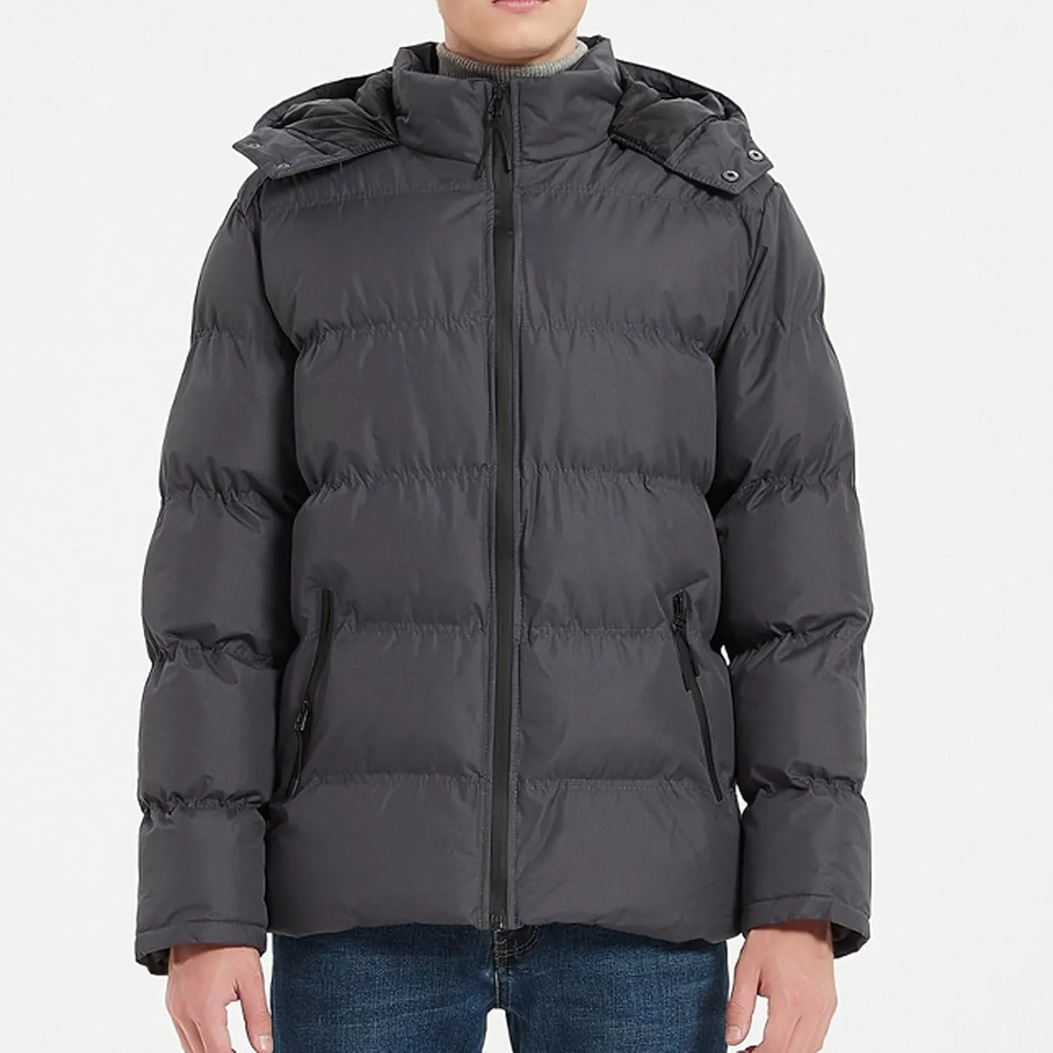 Men Lightweight Puffer Jackets Hooded Insulated Thermal Puffy Winter Jacket Waterproof Windproof Down Coats Outerwear