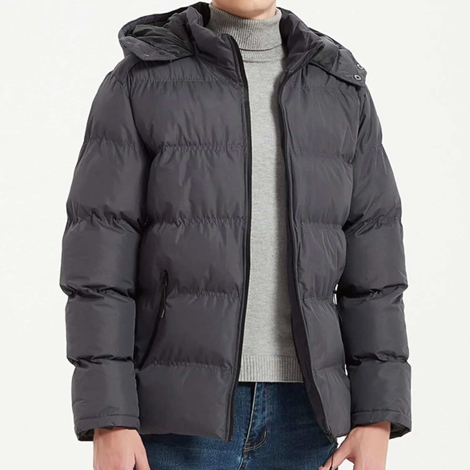 Men Lightweight Puffer Jackets Hooded Insulated Thermal Puffy Winter Jacket Waterproof Windproof Down Coats Outerwear