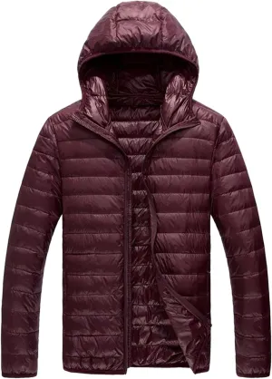 Men Quilted Puffer Jacket with Hood Lightweight Packable Insulated Winter Down Coat Oversize Full Zip Warm Outwear
