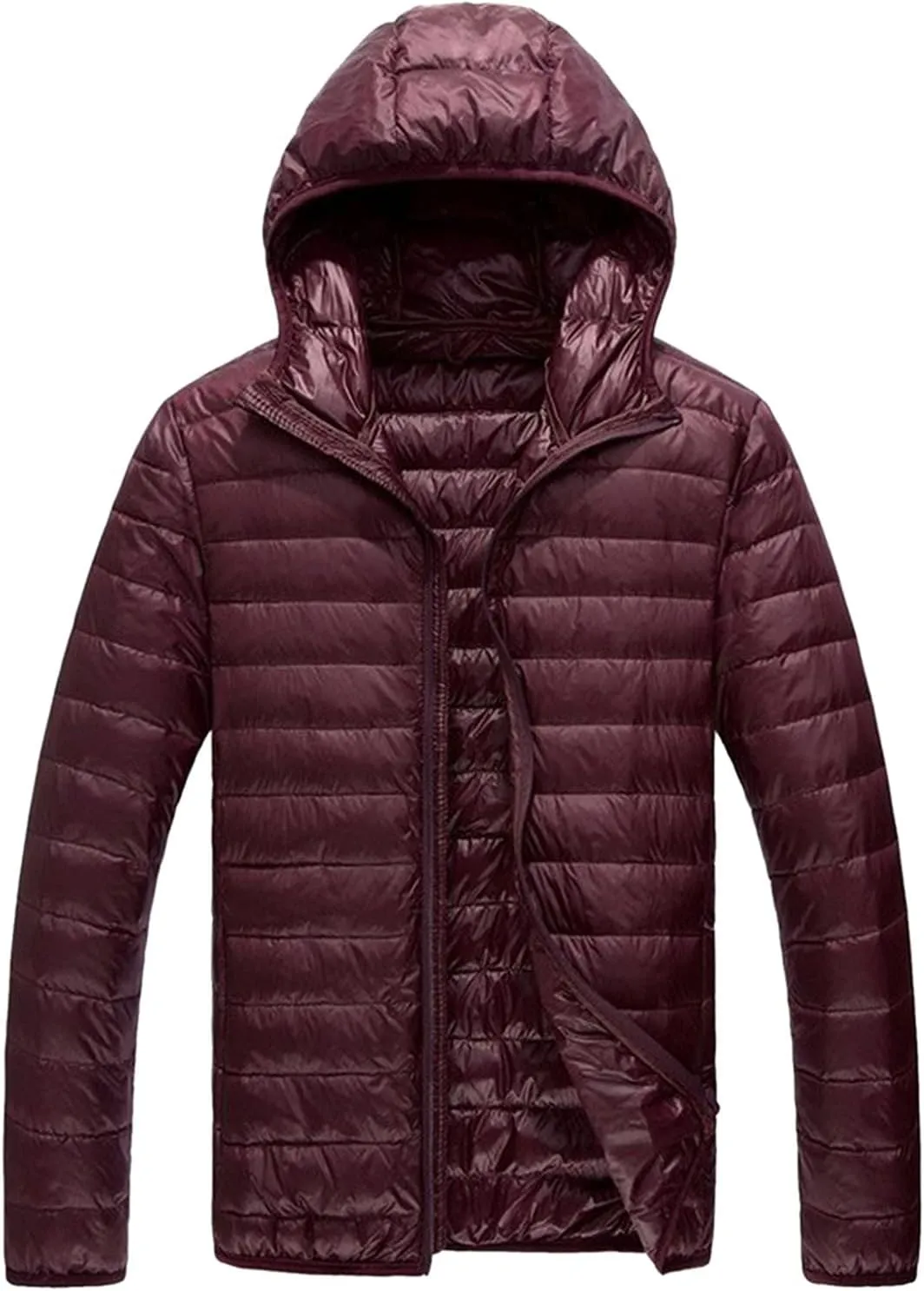 Men Quilted Puffer Jacket with Hood Lightweight Packable Insulated Winter Down Coat Oversize Full Zip Warm Outwear