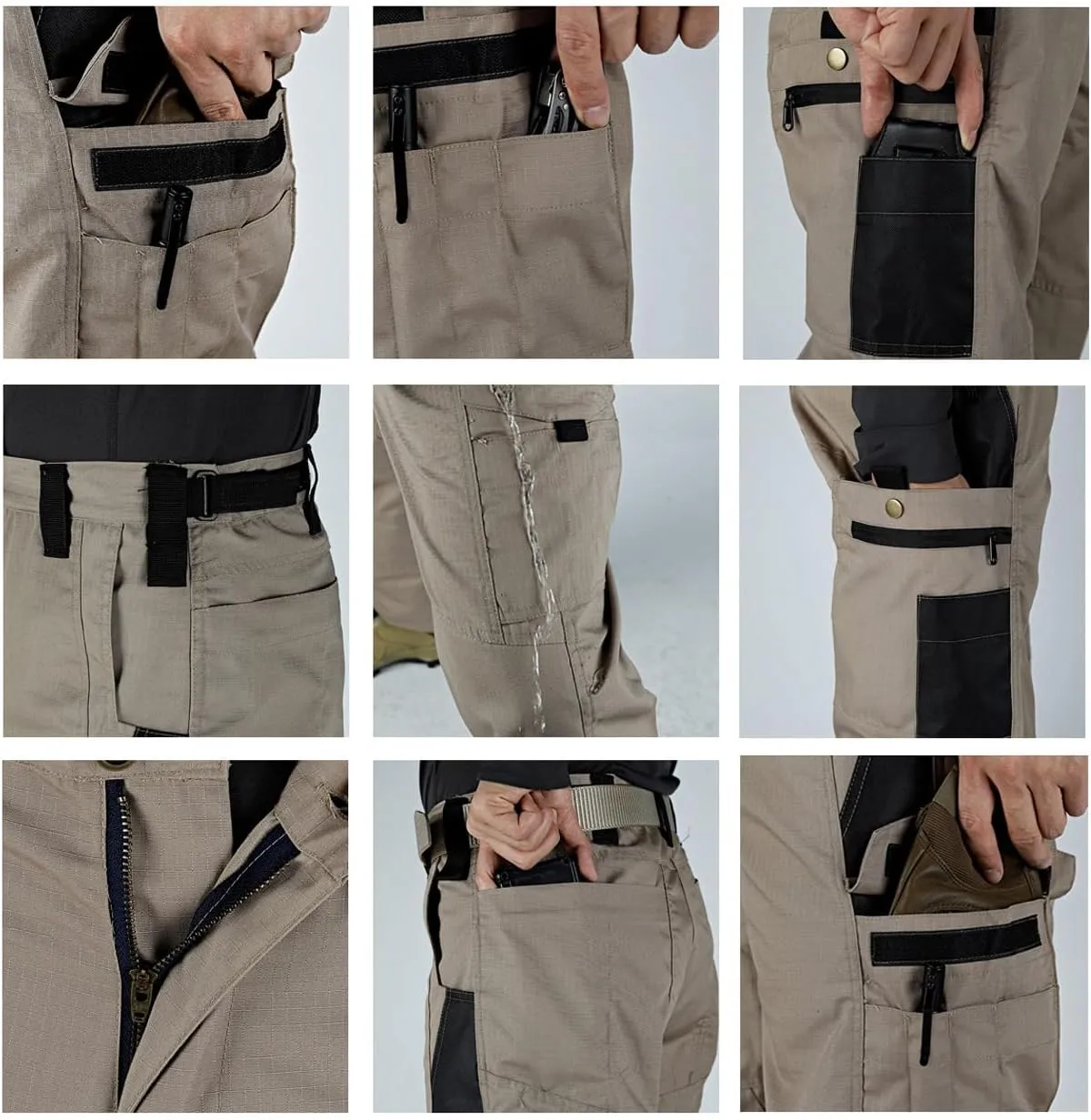 Men Tactical Cargo Pants Multi-Pocket Waterproof Jogger Pants Outdoor Casual Hiking Trousers Overalls