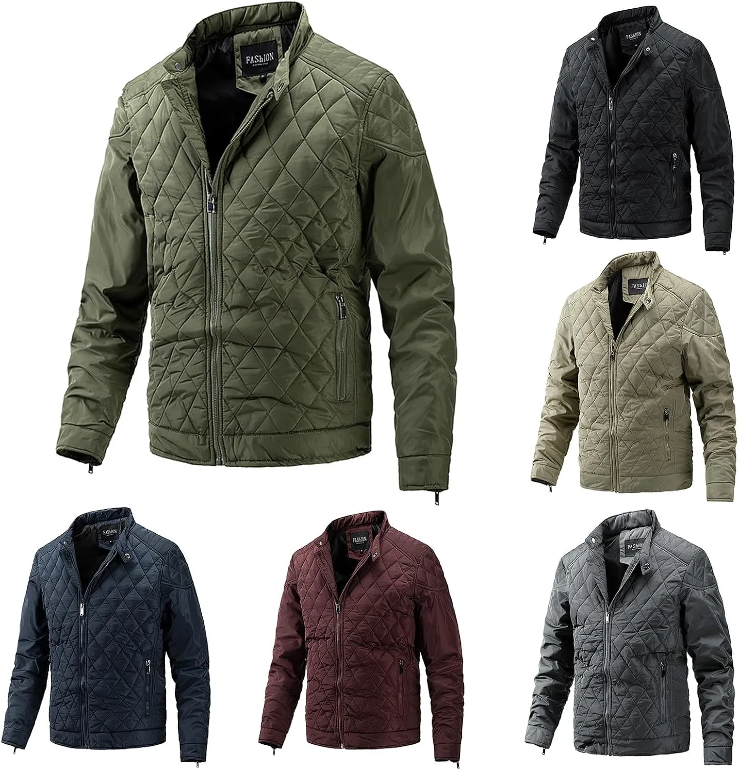 Mens Bomber Jackets Diamond Quilted Fall Winter Casual Collar Coat Fashion Lightweight Coat