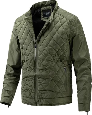 Mens Bomber Jackets Diamond Quilted Fall Winter Casual Collar Coat Fashion Lightweight Coat