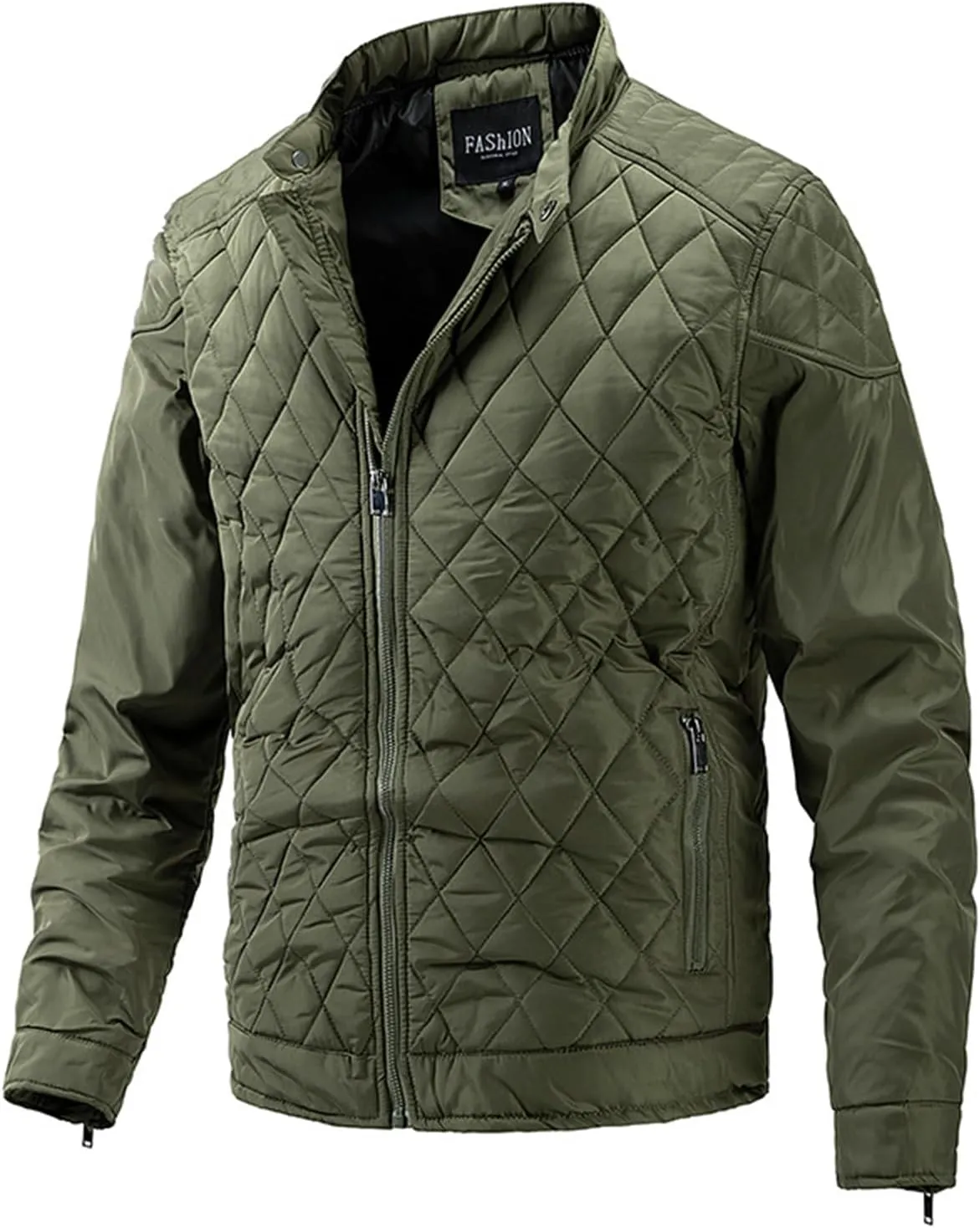 Mens Bomber Jackets Diamond Quilted Fall Winter Casual Collar Coat Fashion Lightweight Coat