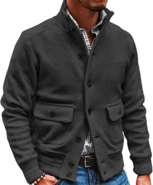 Men's Cardigan Sweater Jacket Casual Chunky Knit Stand Collar Jackets Button Down Long Sleeve Sweaters Fall Winter