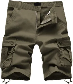 Men's Cargo Shorts Elastic Waistband Drawstring Summer Casual Cotton Shorts Big & Tall Relaxed Fit Work Shorts Outdoor Short