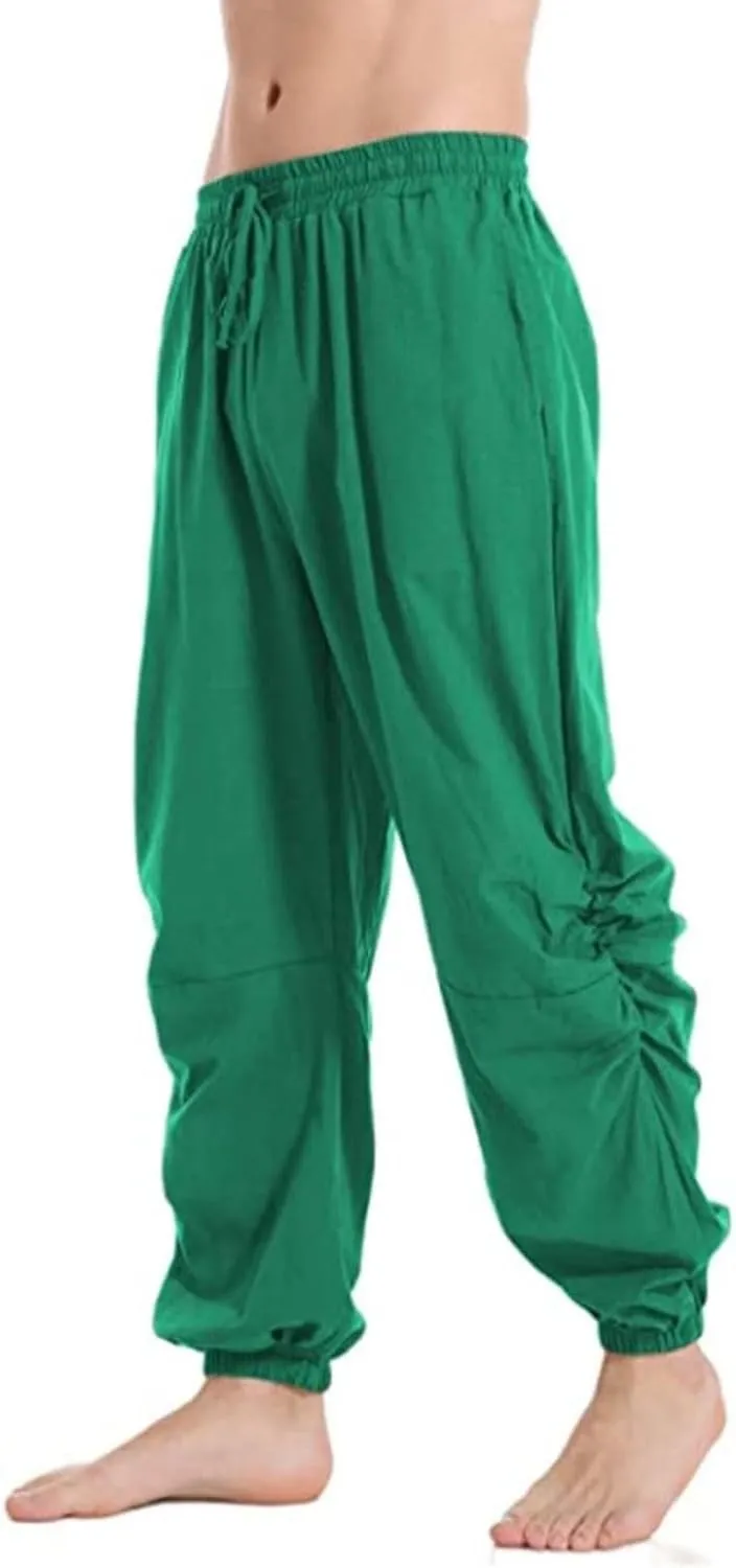 Mens Casual Cotton Linen Pants Loose Fit Elastic Waist Drawstring Wide Leg Harem Sweatpants Yoga Jogger Trousers