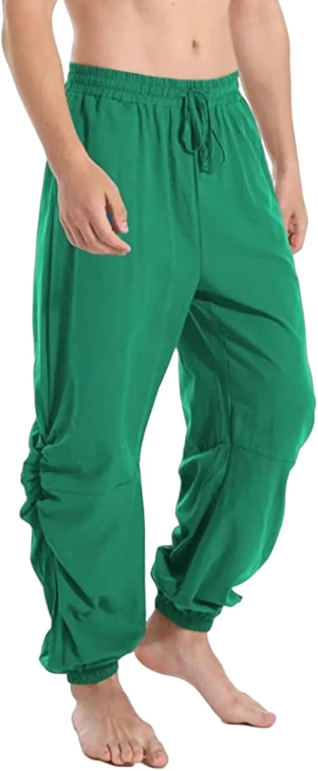 Mens Casual Cotton Linen Pants Loose Fit Elastic Waist Drawstring Wide Leg Harem Sweatpants Yoga Jogger Trousers