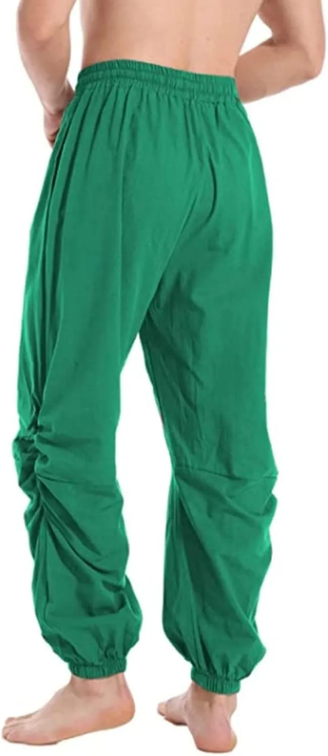 Mens Casual Cotton Linen Pants Loose Fit Elastic Waist Drawstring Wide Leg Harem Sweatpants Yoga Jogger Trousers
