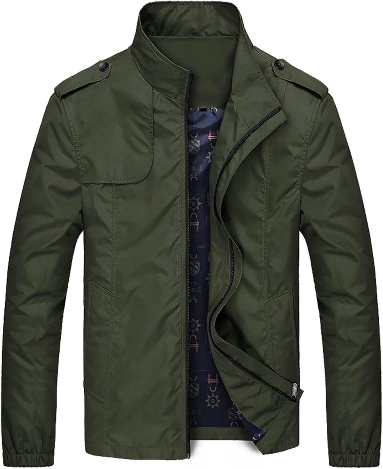 Men's Casual Washed Cotton Military Outdoor Jackets Men Lightweight Jackt with Shoulder Straps Spring Fall Sport Coat