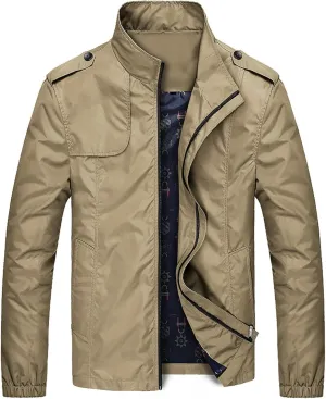 Men's Casual Washed Cotton Military Outdoor Jackets Men Lightweight Jackt with Shoulder Straps Spring Fall Sport Coat
