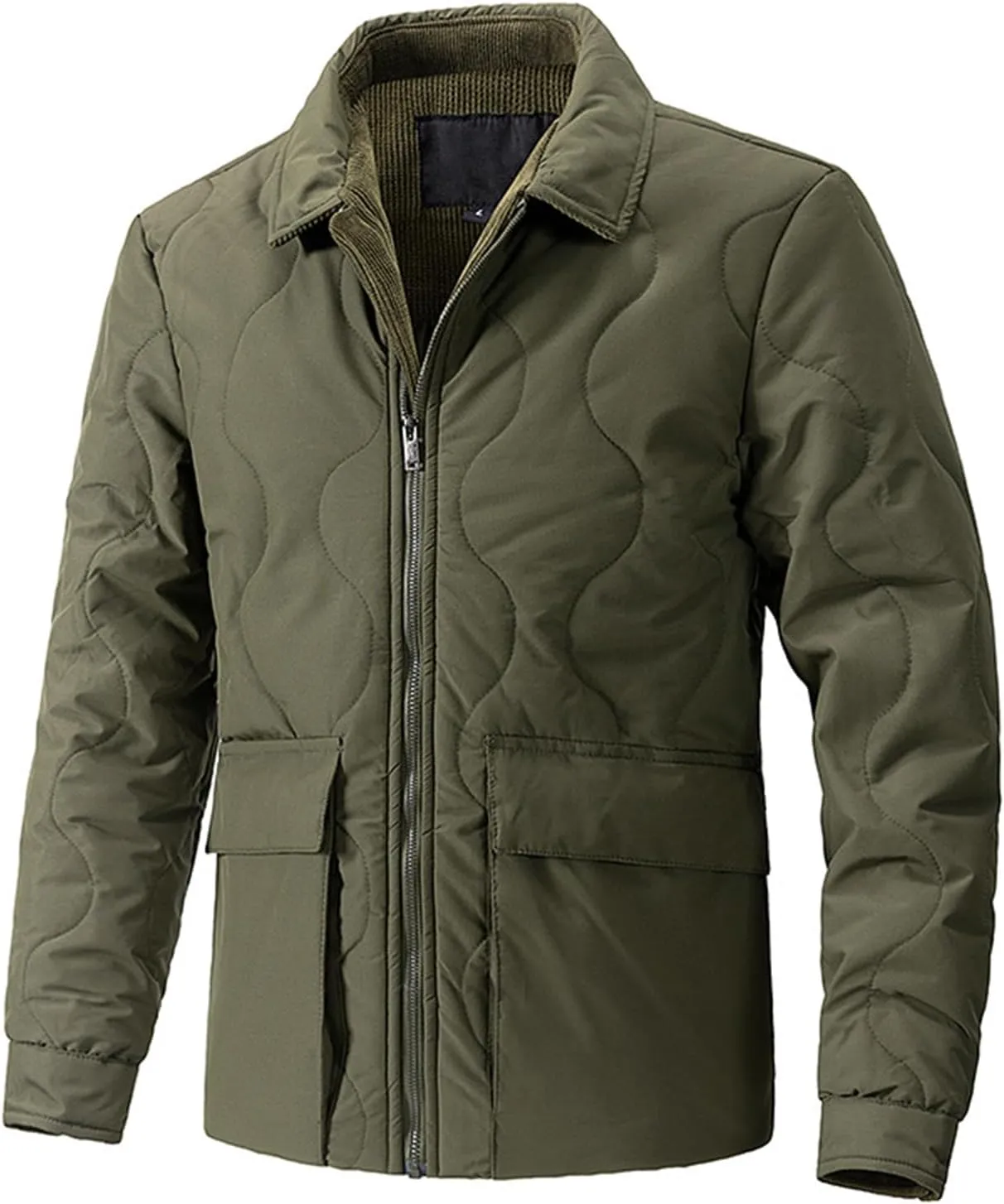 Men's Corduroy Jacket Sherpa Lined Jackets Cotton Collar Warm Winter Jacket Casual Coat with Pockets
