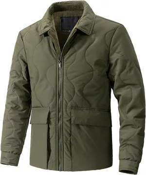 Men's Corduroy Jacket Sherpa Lined Jackets Cotton Collar Warm Winter Jacket Casual Coat with Pockets