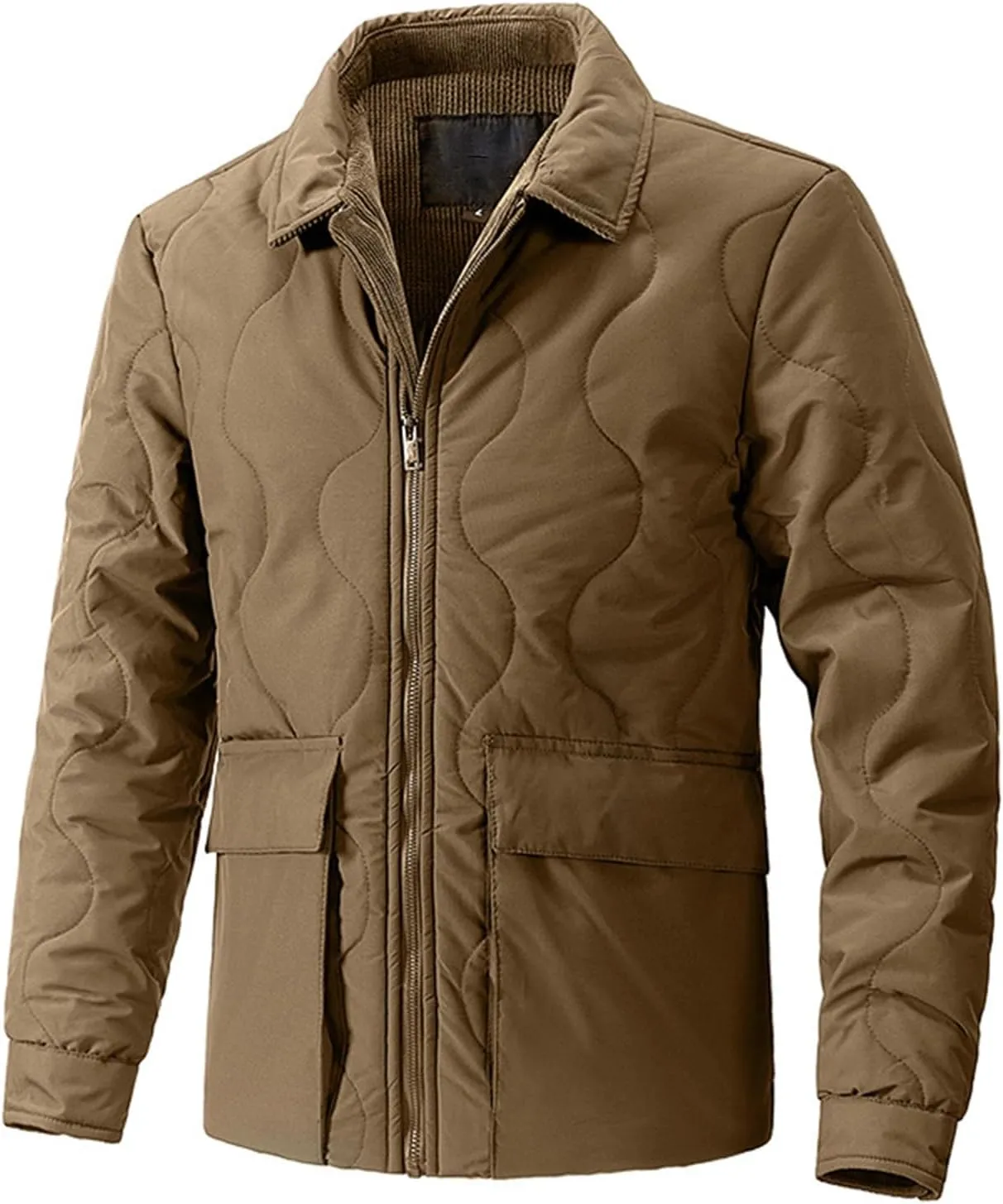 Men's Corduroy Jacket Sherpa Lined Jackets Cotton Collar Warm Winter Jacket Casual Coat with Pockets