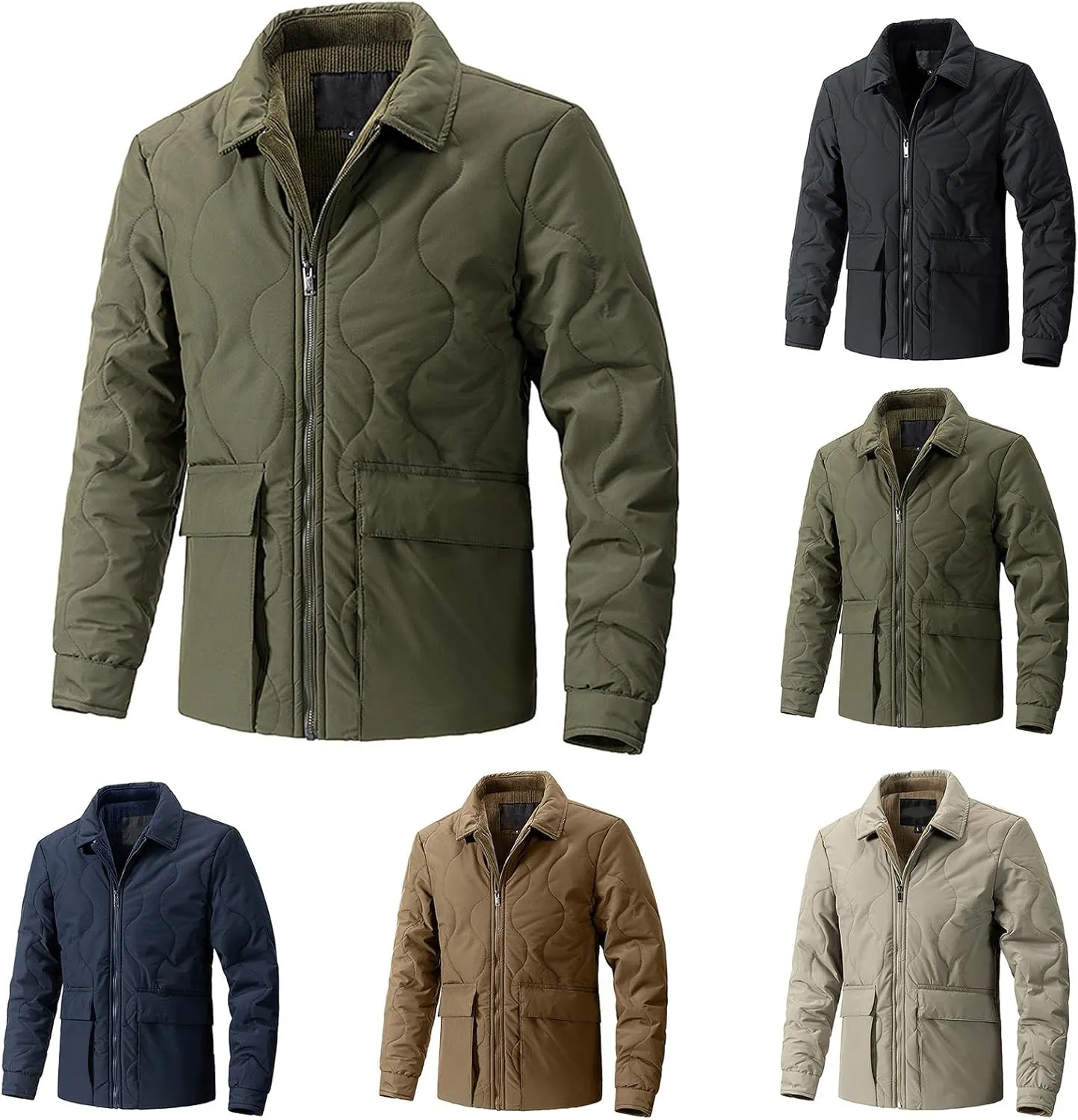 Men's Corduroy Jacket Sherpa Lined Jackets Cotton Collar Warm Winter Jacket Casual Coat with Pockets