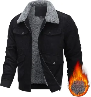 Mens Corduroy Jackets Sherpa Fleece Lined Warm Winter Casual Trucker Coats Stylish Bomber Jacket with Multi Pockets