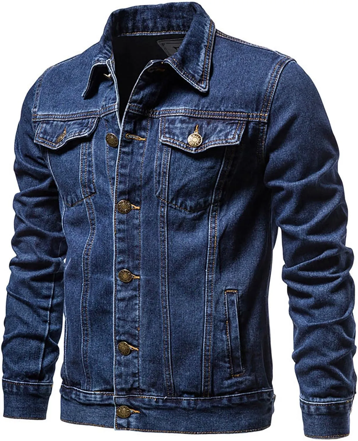 Mens Denim Jacket Washed Flex Stretch Slim Fit Jean Jackets Classic Lapel Button down Long Sleeve Trucker Jacket Coat