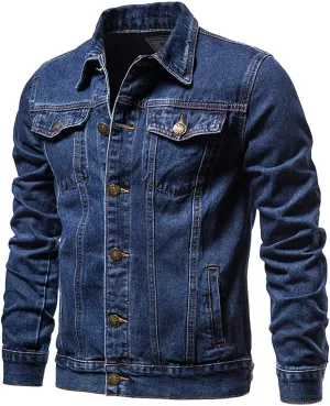 Mens Denim Jacket Washed Flex Stretch Slim Fit Jean Jackets Classic Lapel Button down Long Sleeve Trucker Jacket Coat
