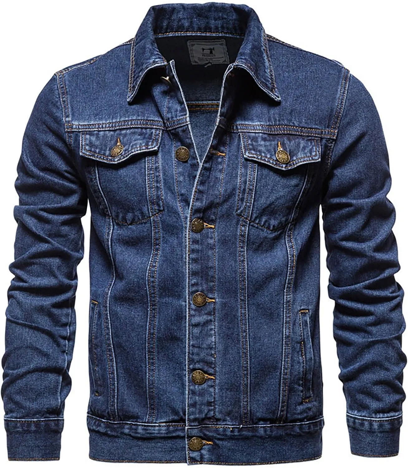 Mens Denim Jacket Washed Flex Stretch Slim Fit Jean Jackets Classic Lapel Button down Long Sleeve Trucker Jacket Coat