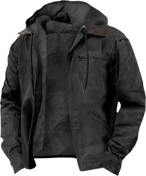 Mens Heavyweight Winter Hoodie Jacket Stylish Zip Up Warm Fleece Sherpa Lined Coats With Pockets, S-8XL