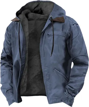 Mens Heavyweight Winter Hoodie Jacket Stylish Zip Up Warm Fleece Sherpa Lined Coats With Pockets, S-8XL