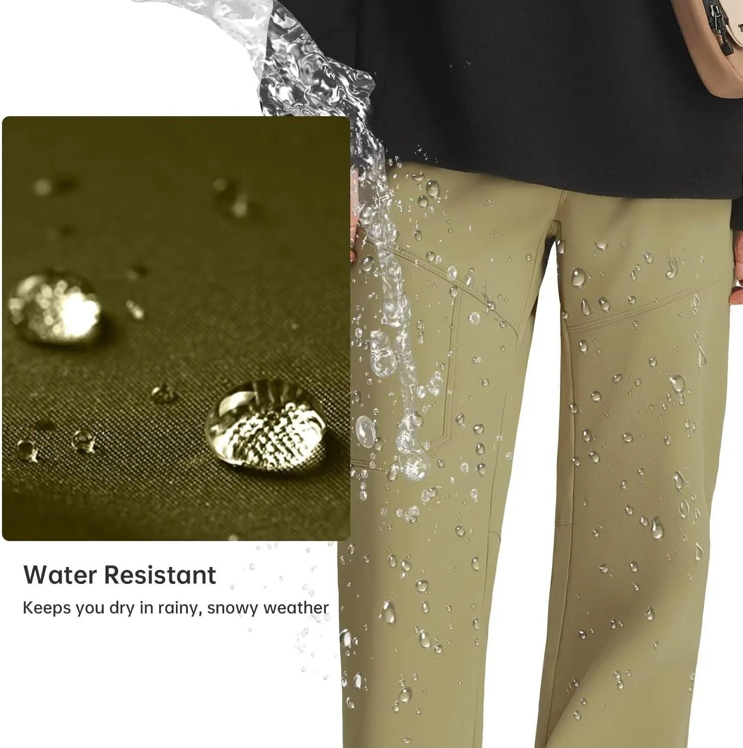 Men's Hiking Cargo Pants Fleece Quick-Dry Water-Resistant Outdoor Pants with Pockets for Camping Trekking Travel