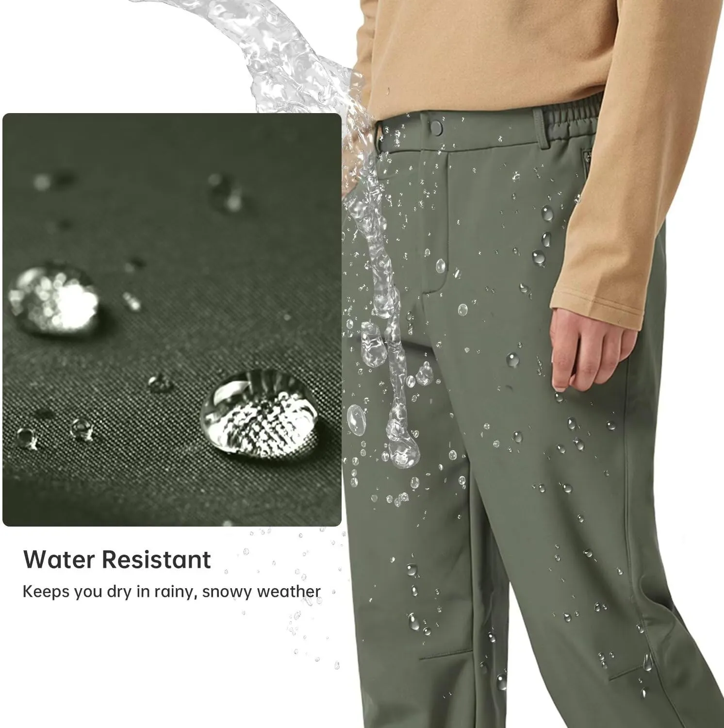 Men's Hiking Cargo Pants Fleece Quick-Dry Water-Resistant Outdoor Pants with Pockets for Camping Trekking Travel