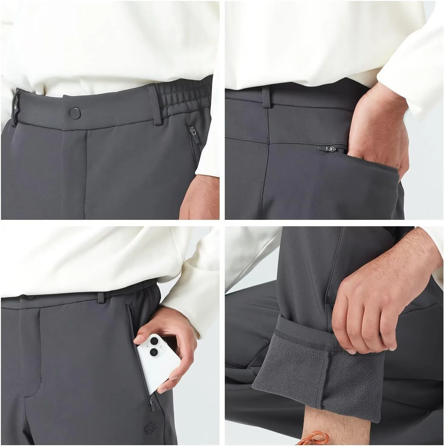 Men's Hiking Cargo Pants Fleece Quick-Dry Water-Resistant Outdoor Pants with Pockets for Camping Trekking Travel