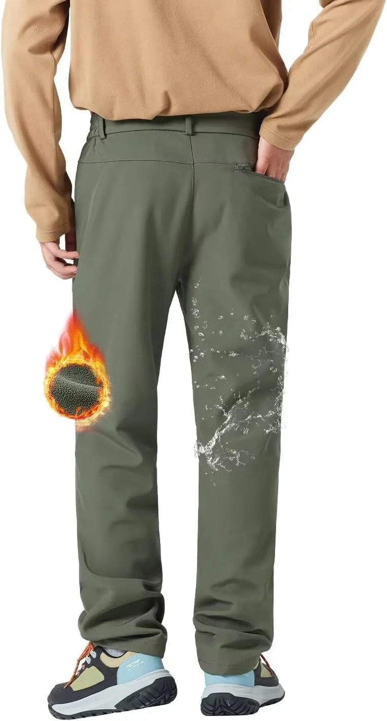 Men's Hiking Cargo Pants Fleece Quick-Dry Water-Resistant Outdoor Pants with Pockets for Camping Trekking Travel