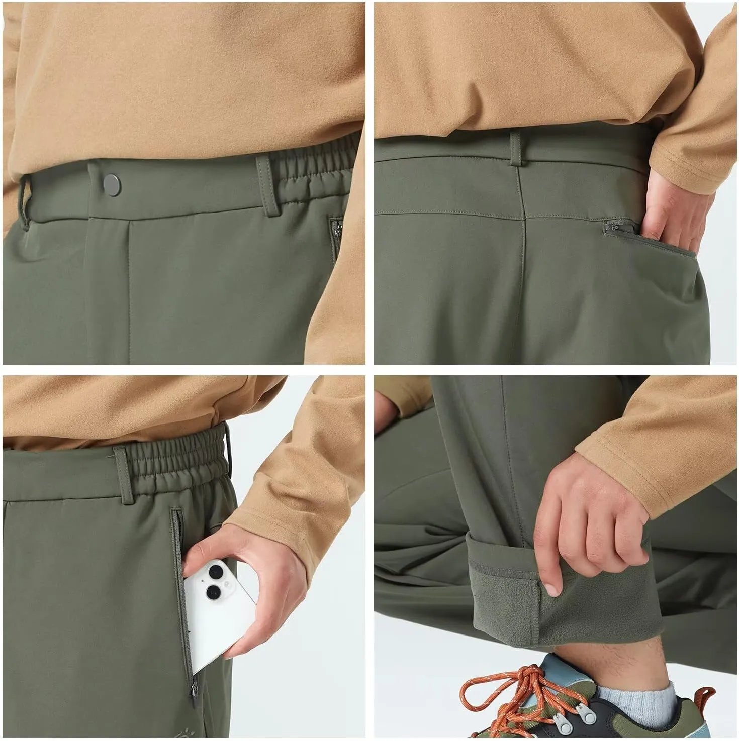 Men's Hiking Cargo Pants Fleece Quick-Dry Water-Resistant Outdoor Pants with Pockets for Camping Trekking Travel