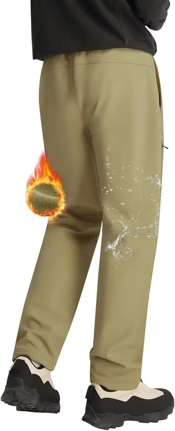 Men's Hiking Cargo Pants Fleece Quick-Dry Water-Resistant Outdoor Pants with Pockets for Camping Trekking Travel
