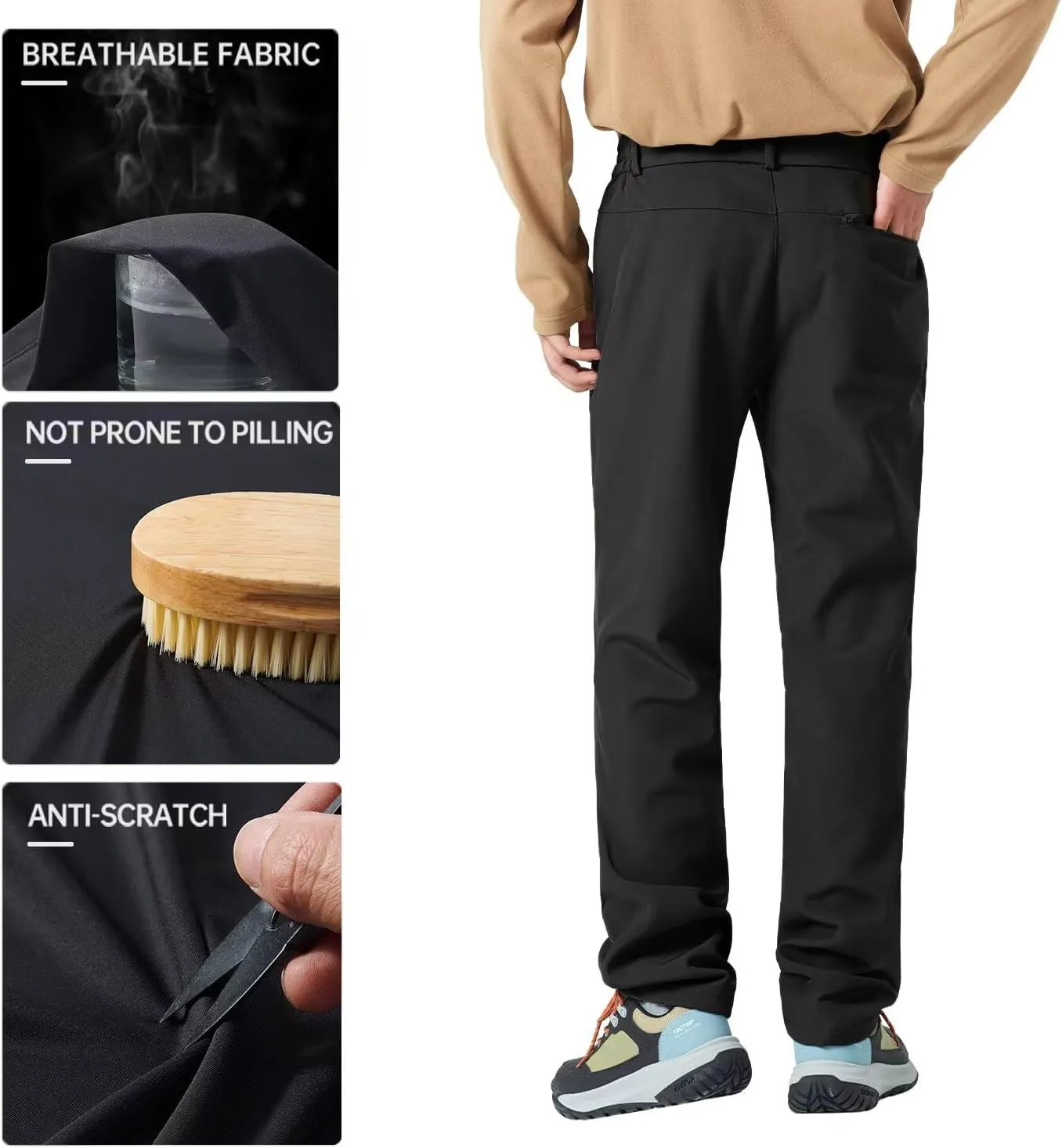 Men's Hiking Cargo Pants Fleece Quick-Dry Water-Resistant Outdoor Pants with Pockets for Camping Trekking Travel