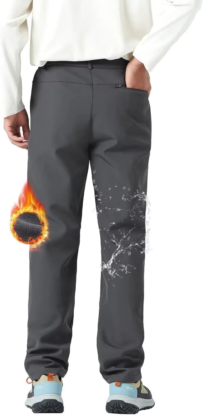 Men's Hiking Cargo Pants Fleece Quick-Dry Water-Resistant Outdoor Pants with Pockets for Camping Trekking Travel