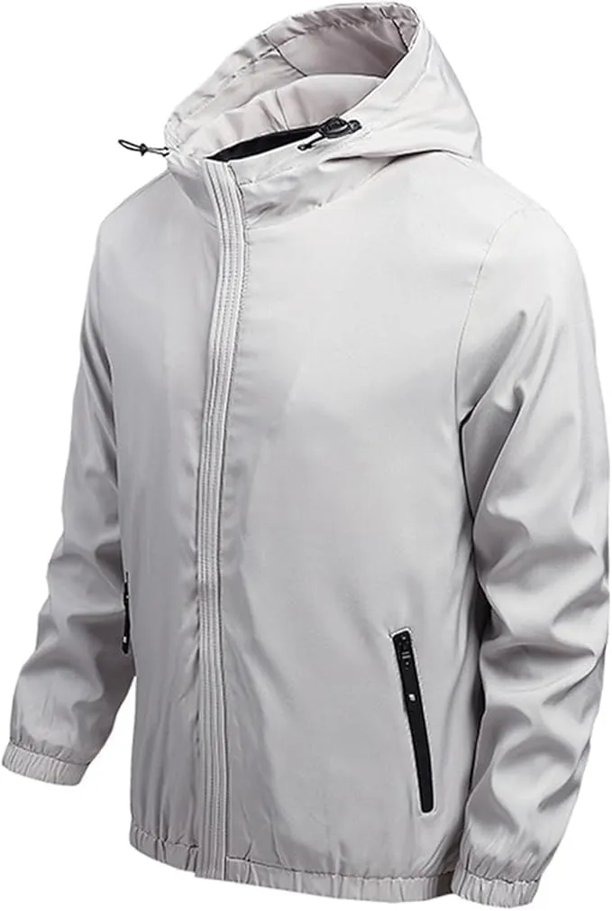 Men's Hooded Casual Waterproof Windbreaker Jacket Lightweight Hiking Outdoor Jackets Fashion Daily Slim Raincoat