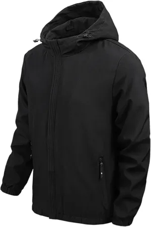 Men's Hooded Casual Waterproof Windbreaker Jacket Lightweight Hiking Outdoor Jackets Fashion Daily Slim Raincoat
