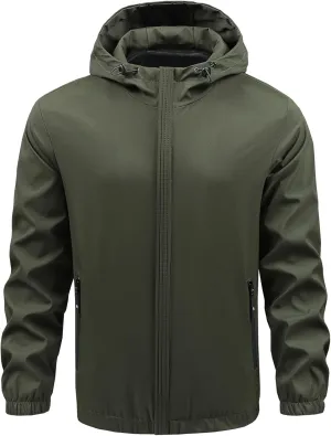 Men's Hooded Casual Waterproof Windbreaker Jacket Lightweight Hiking Outdoor Jackets Fashion Daily Slim Raincoat