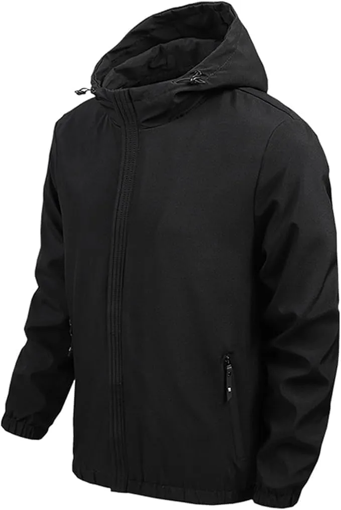 Men's Hooded Casual Waterproof Windbreaker Jacket Lightweight Hiking Outdoor Jackets Fashion Daily Slim Raincoat